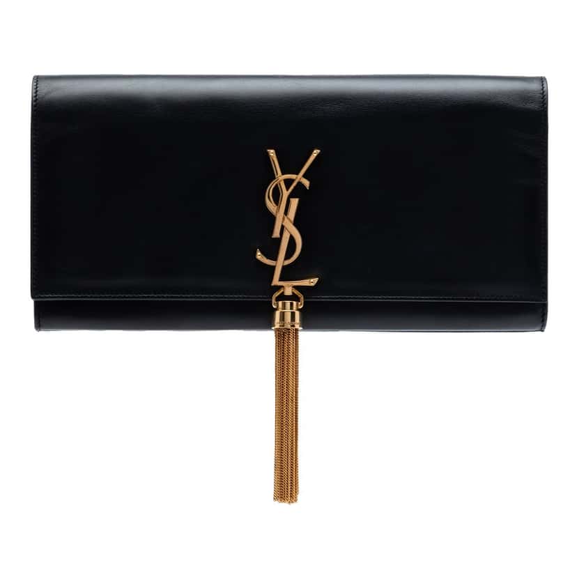 Saint Laurent Smooth Calfskin Cassandre Tassel Clutch Black Leather Very good condition - Front View