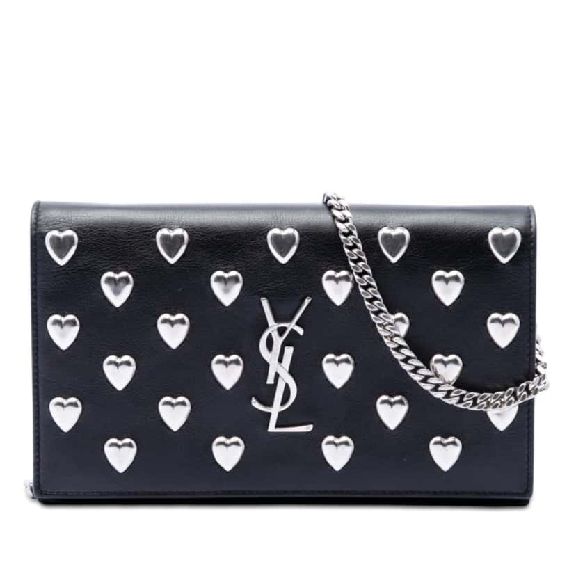 Saint Laurent Medium Calfskin Monogram Heart Studded Kate Crossbody Black Leather Very good condition - Front View