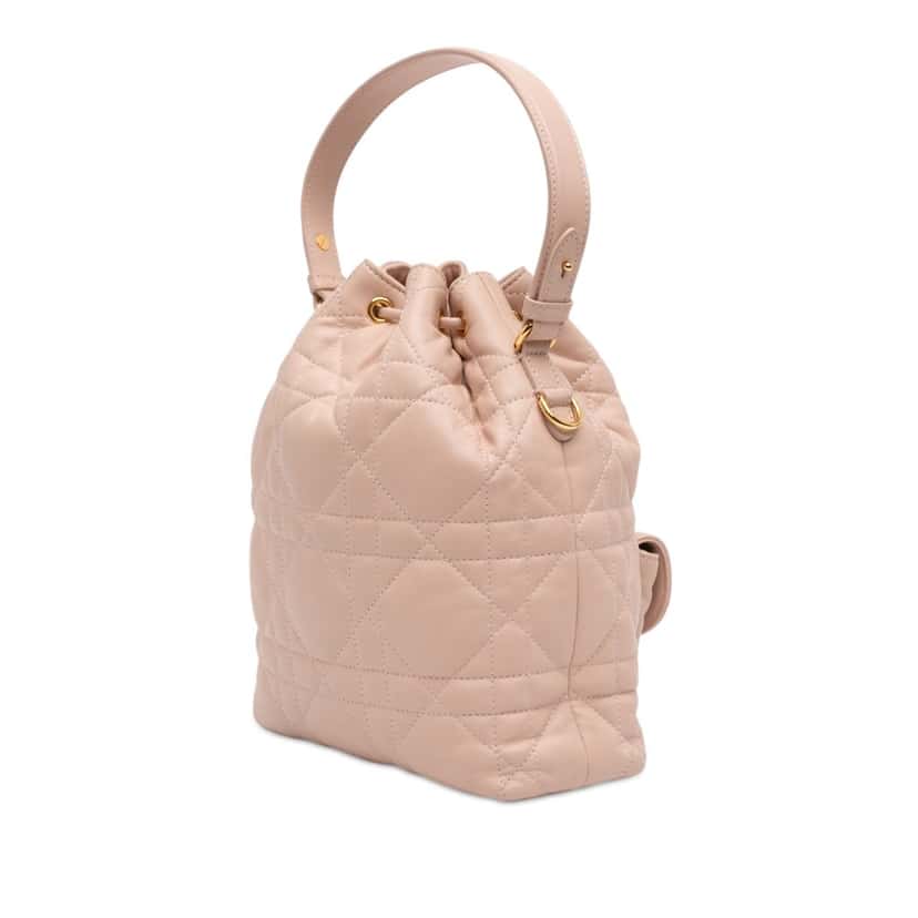 Dior Small Lambskin Macrocannage Caro Bucket Bag Brown Leather Very good condition - Back View