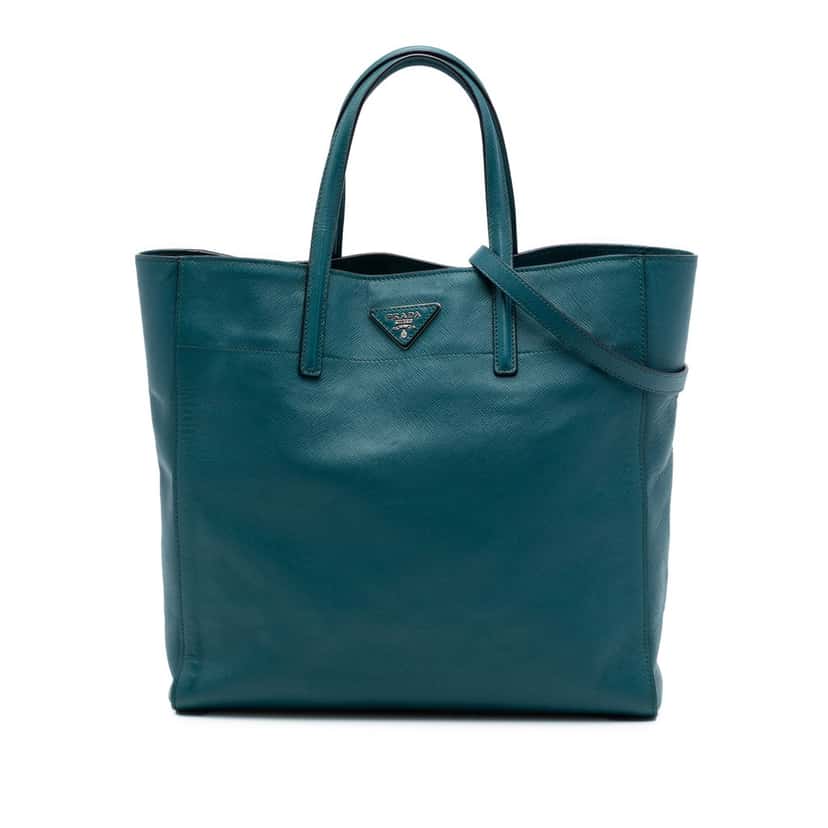 Prada Saffiano Soft Triple Pocket Tote Blue Leather Very good condition - Front View