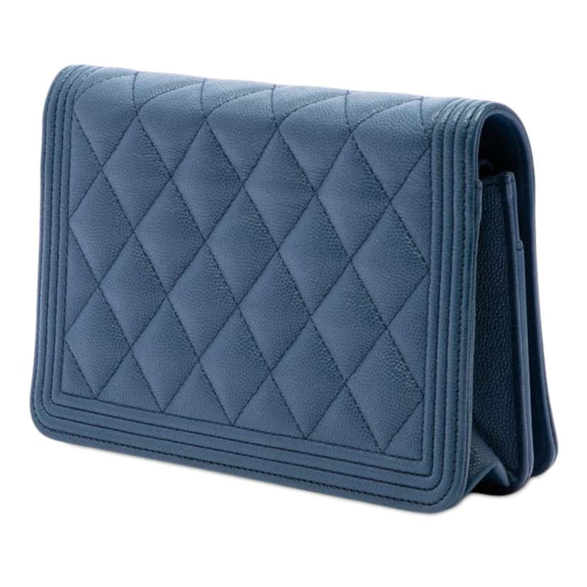 Chanel Quilted Caviar Boy Wallet on Chain Blue Leather Very good condition - Back View