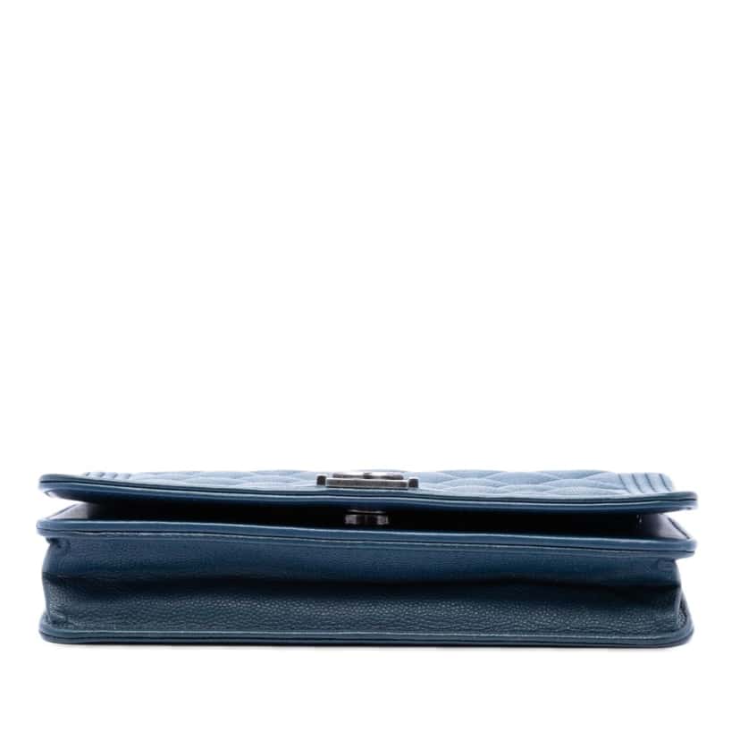 Chanel Quilted Caviar Boy Wallet on Chain Blue Leather Very good condition - Inside View