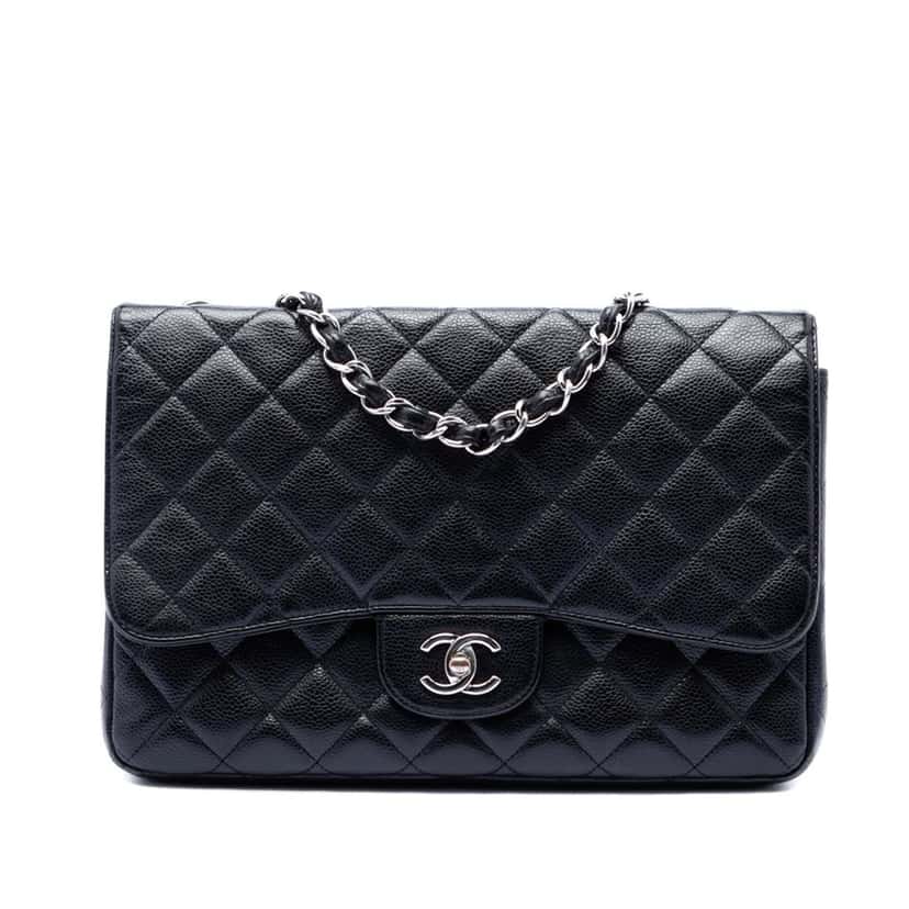 Chanel Jumbo Classic Caviar Single Flap Black Leather Very good condition - Front View