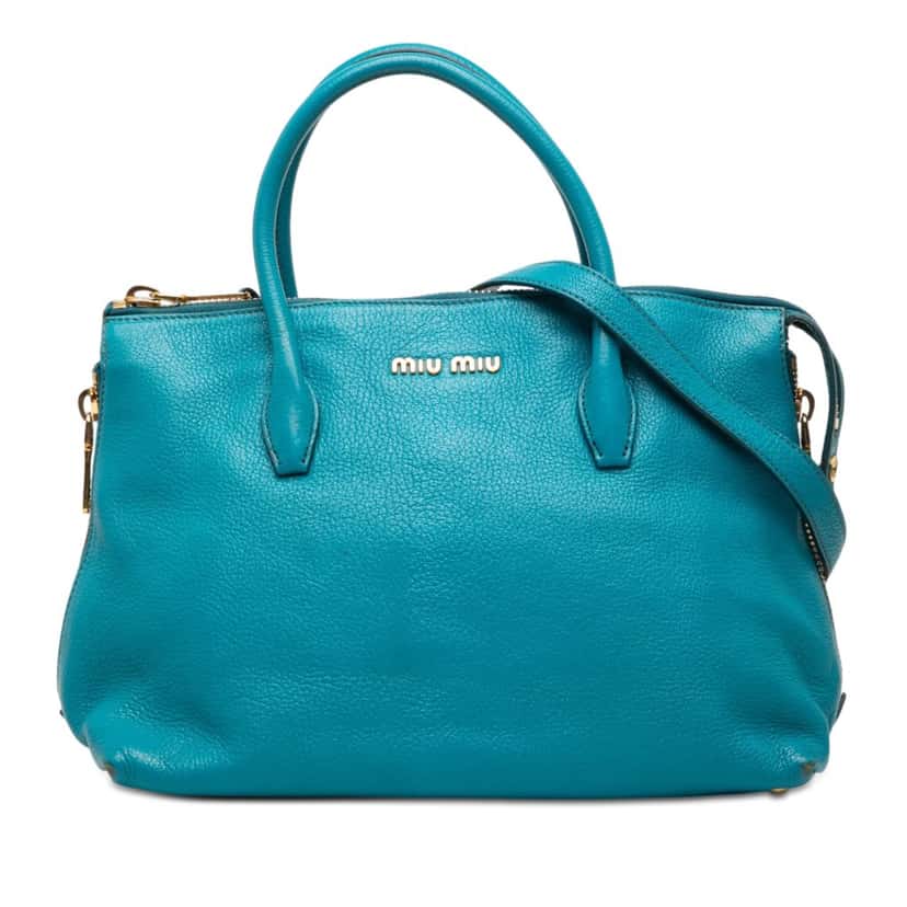 Miu Miu Goatskin Madras Convertible Side Zip Satchel Blue Leather Very good condition - Front View