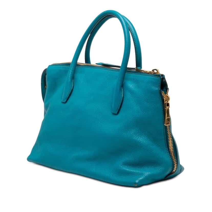 Miu Miu Goatskin Madras Convertible Side Zip Satchel Blue Leather Very good condition - Back View