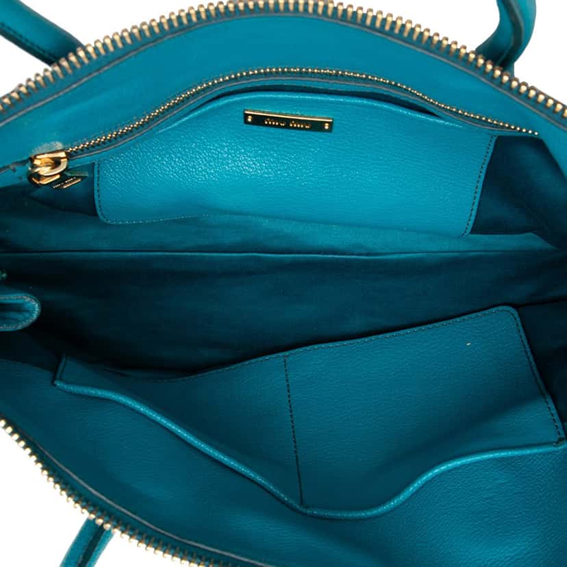 Miu Miu Goatskin Madras Convertible Side Zip Satchel Blue Leather Very good condition - Model View