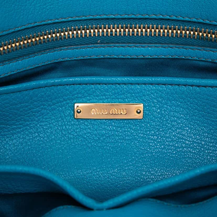 Miu Miu Goatskin Madras Convertible Side Zip Satchel Blue Leather Very good condition - Box View