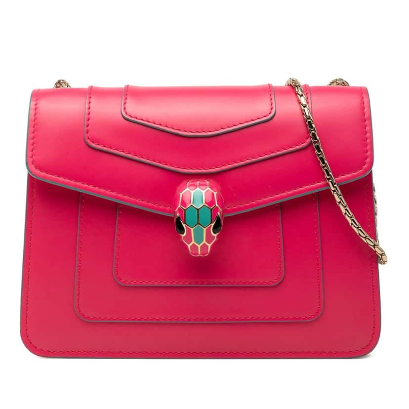 Bvlgari Small Leather Square Serpenti Forever Chain Crossbody Pink Leather Very good condition - Front View