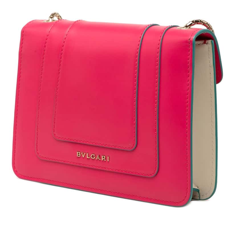 Bvlgari Small Leather Square Serpenti Forever Chain Crossbody Pink Leather Very good condition - Back View