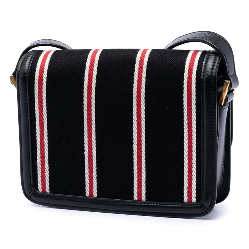 Saint Laurent Small Canvas Striped Solferino Satchel In Box Black Very good condition - Back View