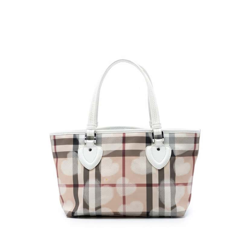 Burberry House Check Coated Canvas Hearts Tote Beige Very good condition - Front View