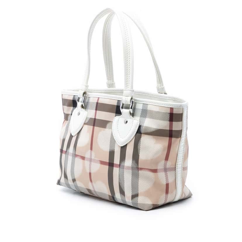 Burberry House Check Coated Canvas Hearts Tote Beige Very good condition - Back View