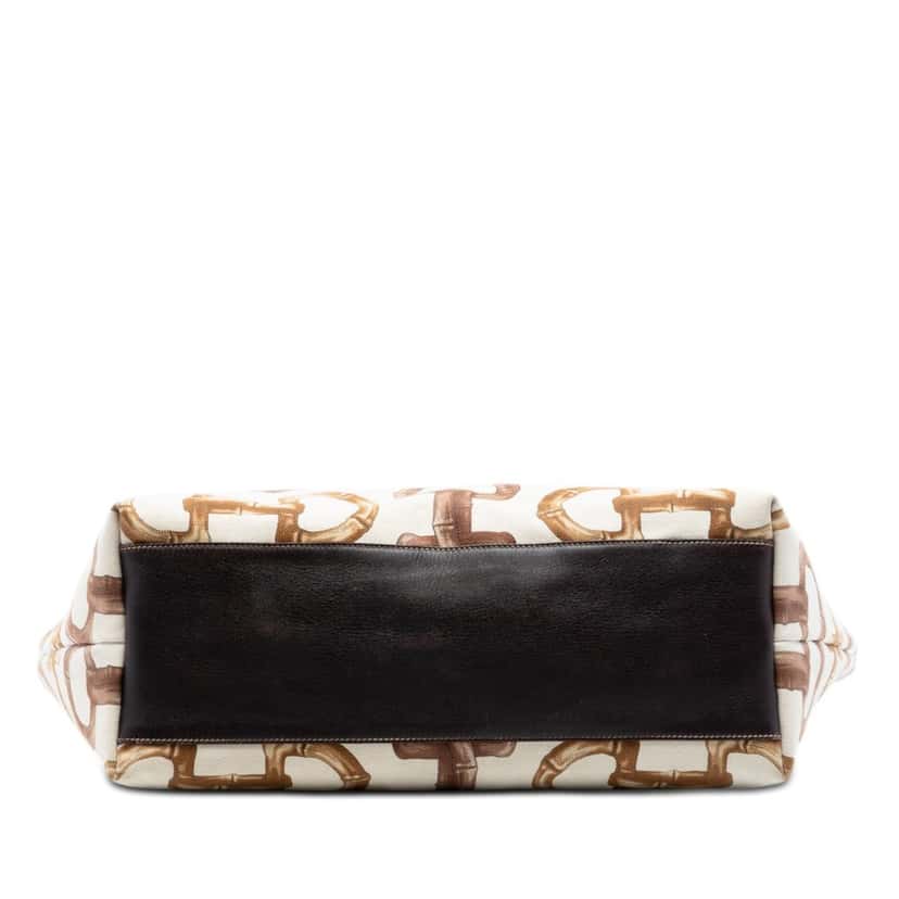 Gucci Printed Canvas Bamboo Horsebit Tote White Very good condition - Inside View