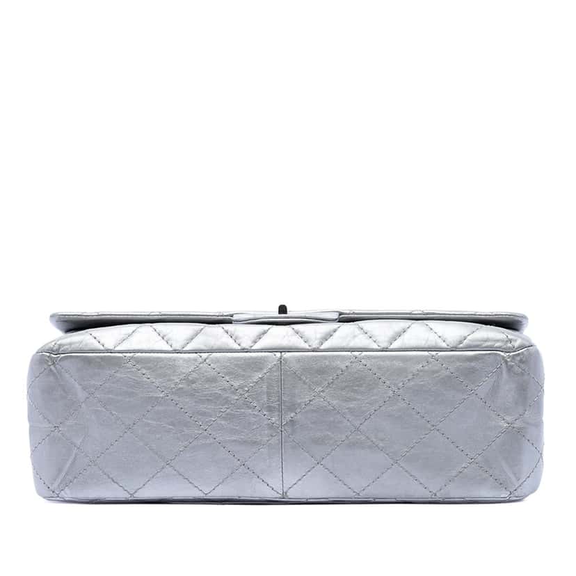 Chanel Quilted Metallic Aged Calfskin Reissue 2.55 Double Flap 227 Silver Leather Very good condition - Inside View