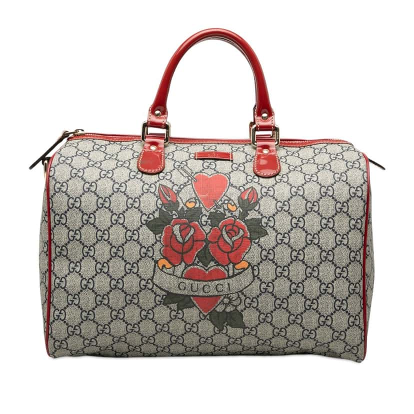 Gucci Medium GG Supreme Joy Tattoo Heart Boston Bag Beige Very good condition - Front View