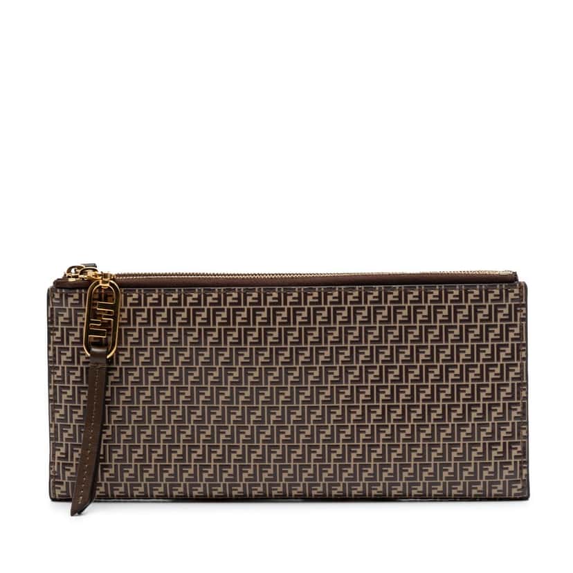 Fendi Micro Zucchino Coated Canvas Bifold Long Wallet Brown Very good condition - Front View