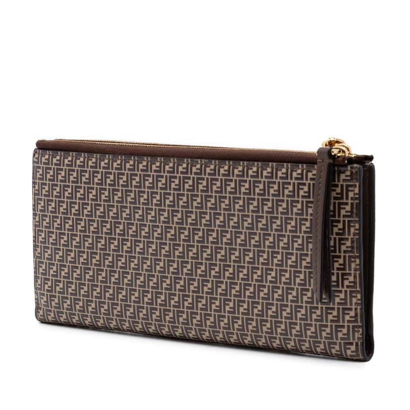 Fendi Micro Zucchino Coated Canvas Bifold Long Wallet Brown Very good condition - Back View