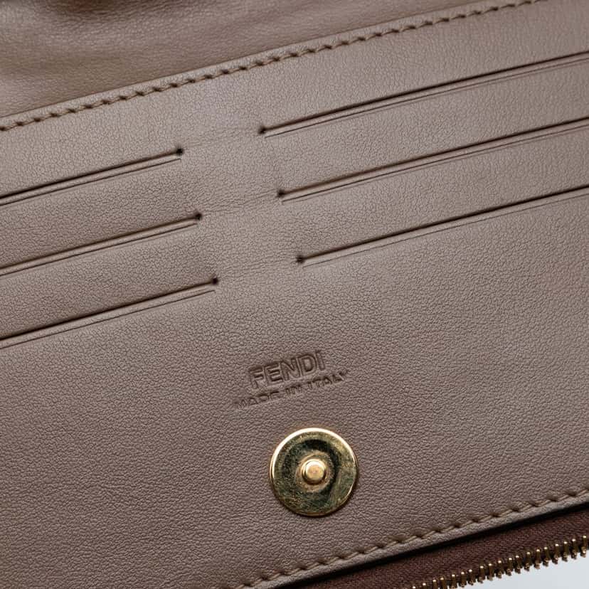 Fendi Micro Zucchino Coated Canvas Bifold Long Wallet Brown Very good condition - Box View
