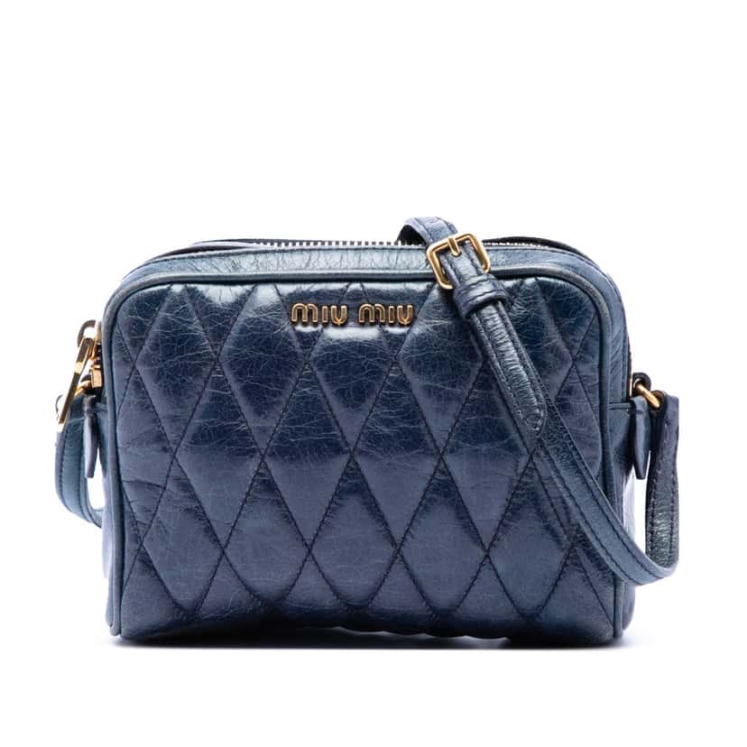 Miu Miu Matelasse Nappa Camera Crossbody Blue Leather Very good condition - Front View