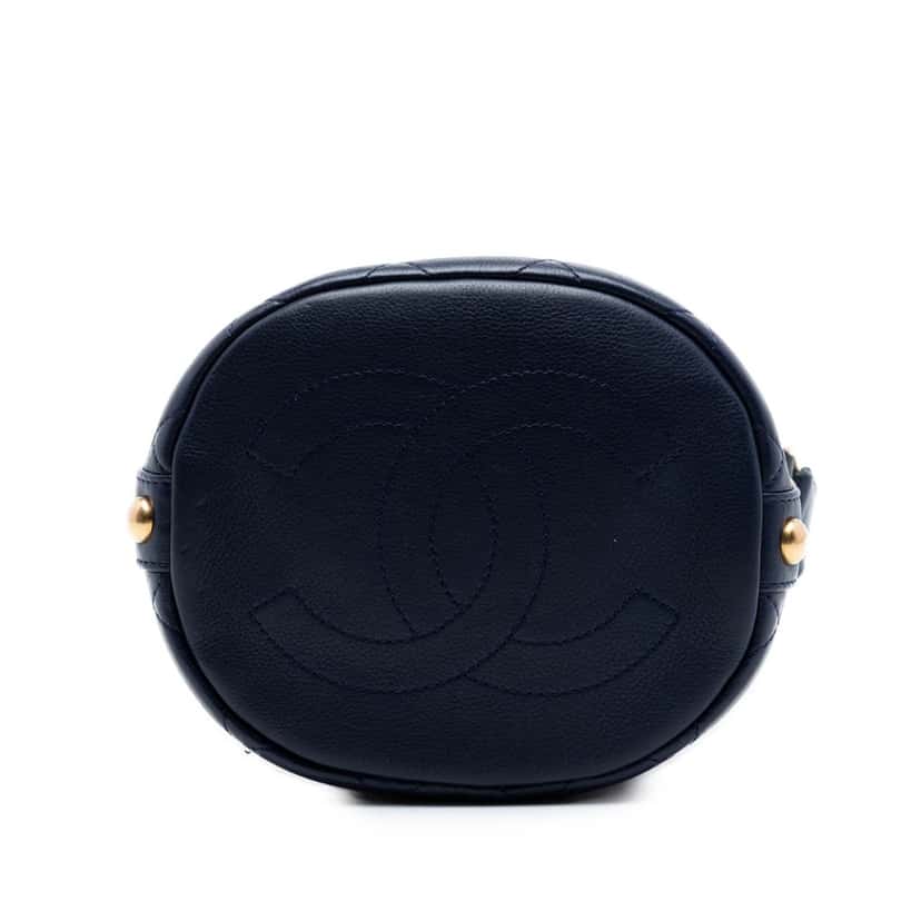 Chanel Medium CC Calfskin and Tweed Drawstring Bucket Bag Blue Leather Very good condition - Inside View