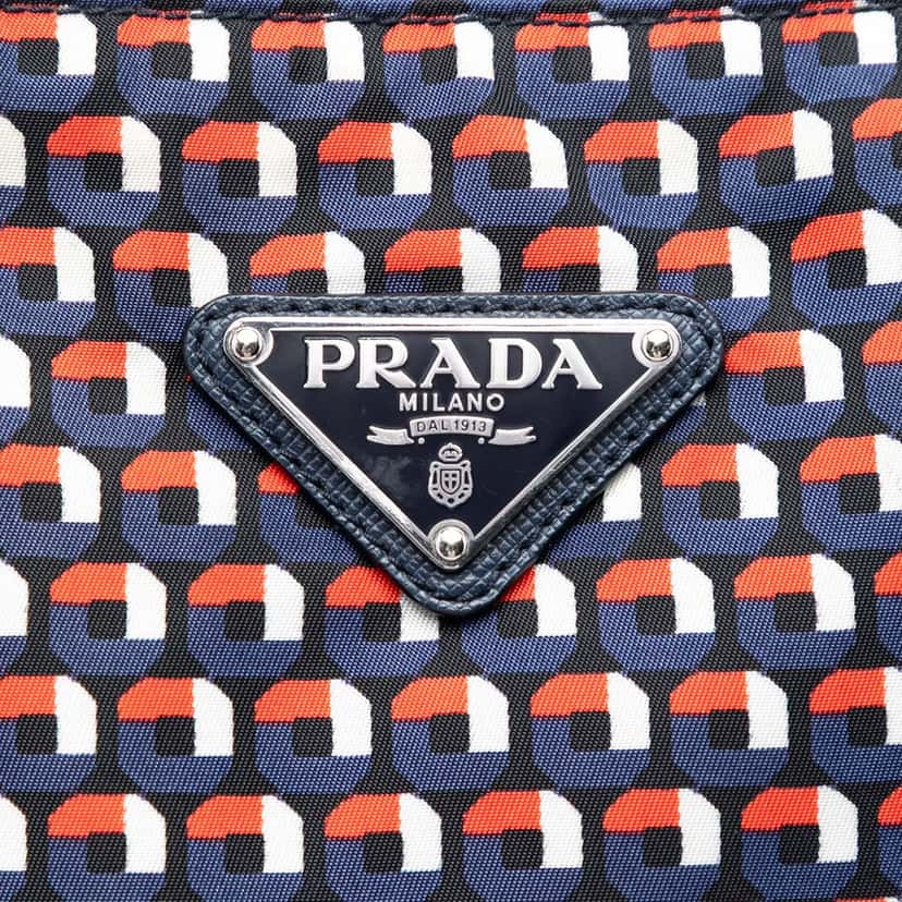 Prada Saffiano Trimmed Tessuto Stampato Satchel Blue Very good condition - Box View