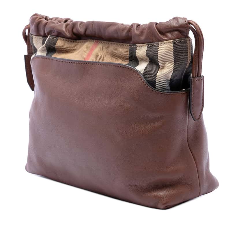 Burberry House Check Canvas and Calfskin Little Crush Crossbody Brown Leather Very good condition - Back View
