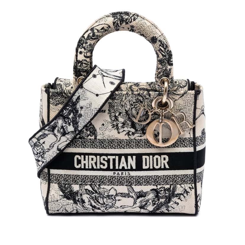 Dior Medium Embroidered Canvas Zodiac Lady D Lite White Very good condition - Front View