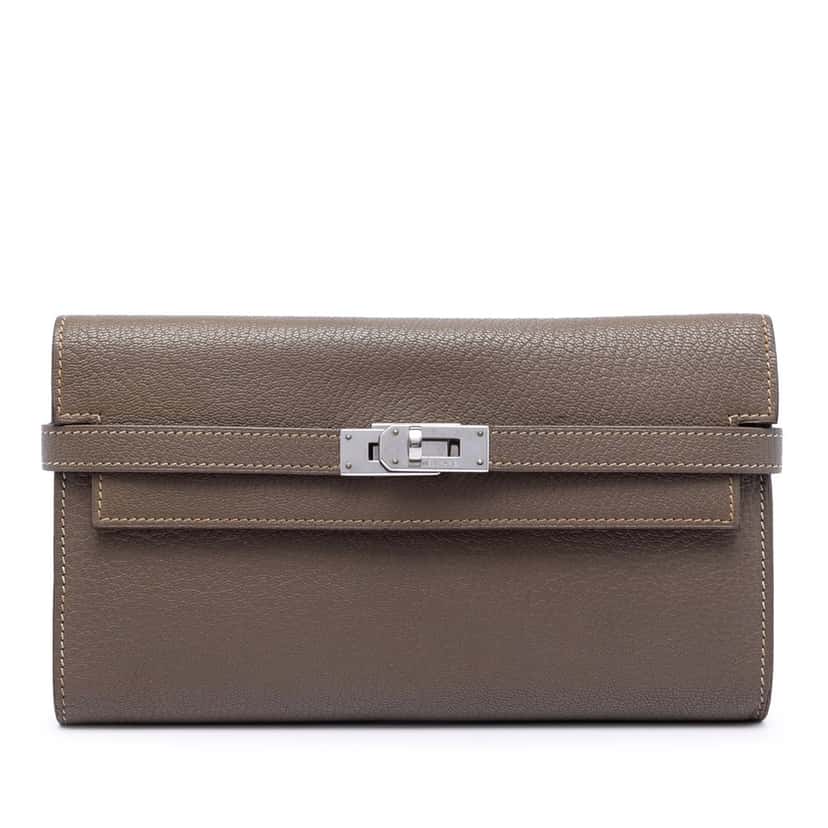 Hermès Chevre Mysore Kelly Longue Wallet Brown Leather Very good condition - Front View