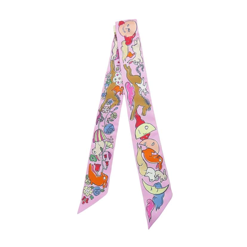 Hermès Mille Et Un Lapins Silk Twilly Scarf Pink Never worn - Back View