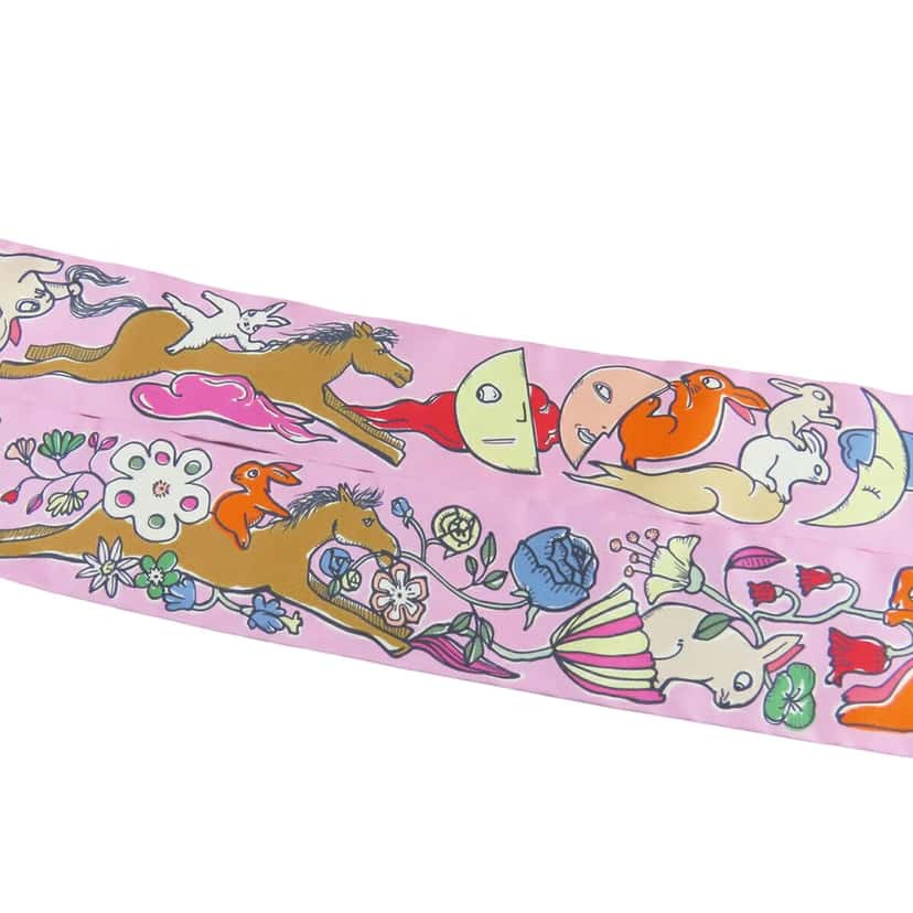 Hermès Mille Et Un Lapins Silk Twilly Scarf Pink Never worn - Inside View