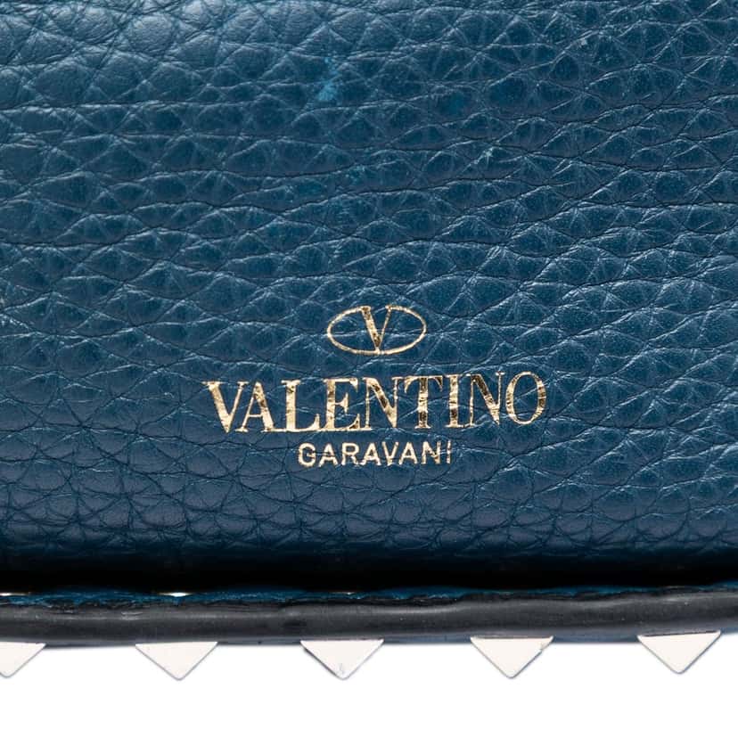 Valentino Small Grained Calfskin Rockstud Bucket Bag Blue Leather Very good condition - Box View