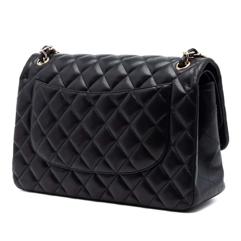 Chanel Jumbo Classic Lambskin Double Flap Black Leather Very good condition - Back View