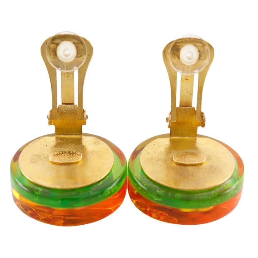 Chanel CC Resin Embedded Camellia Shoe Gold Plated Clip On Earrings Gold Plastic Very good condition - Model View