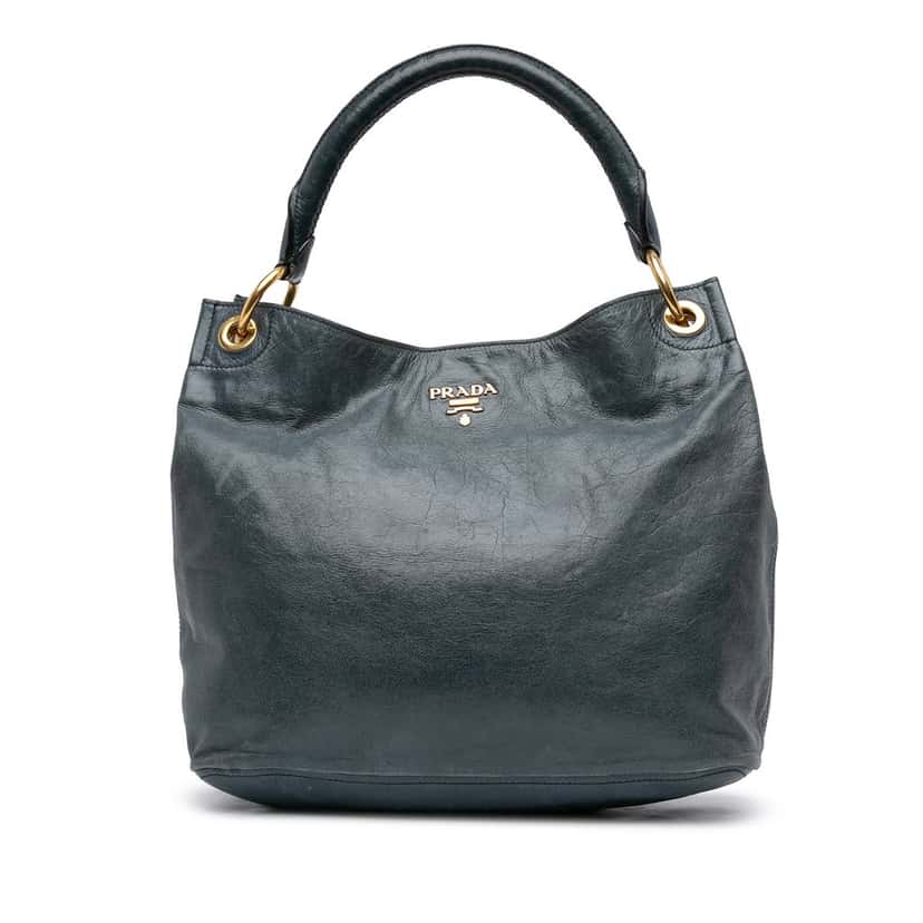 Prada Vitello Daino Hobo Blue Leather Very good condition - Front View