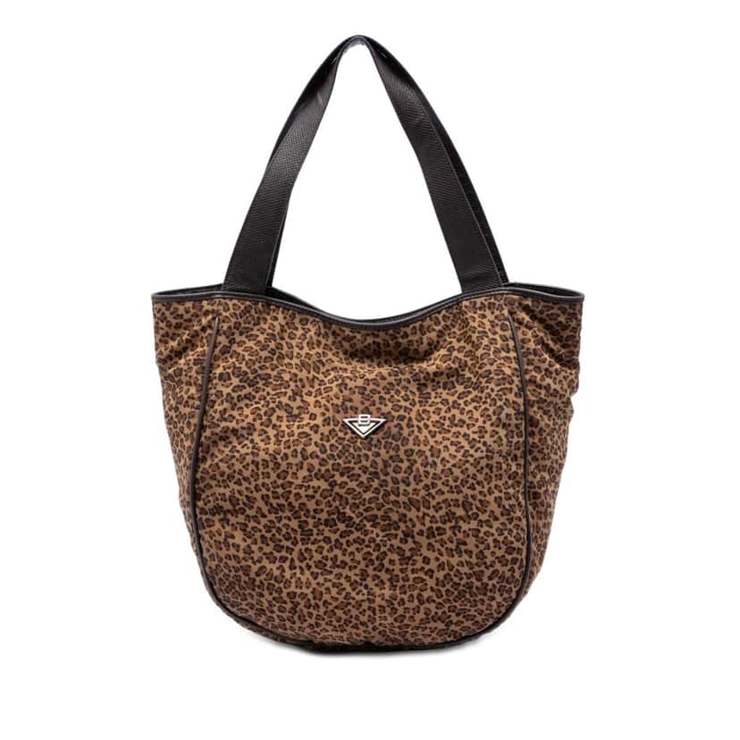 Bottega Veneta Nylon Leopard Print Tote Brown Very good condition - Front View