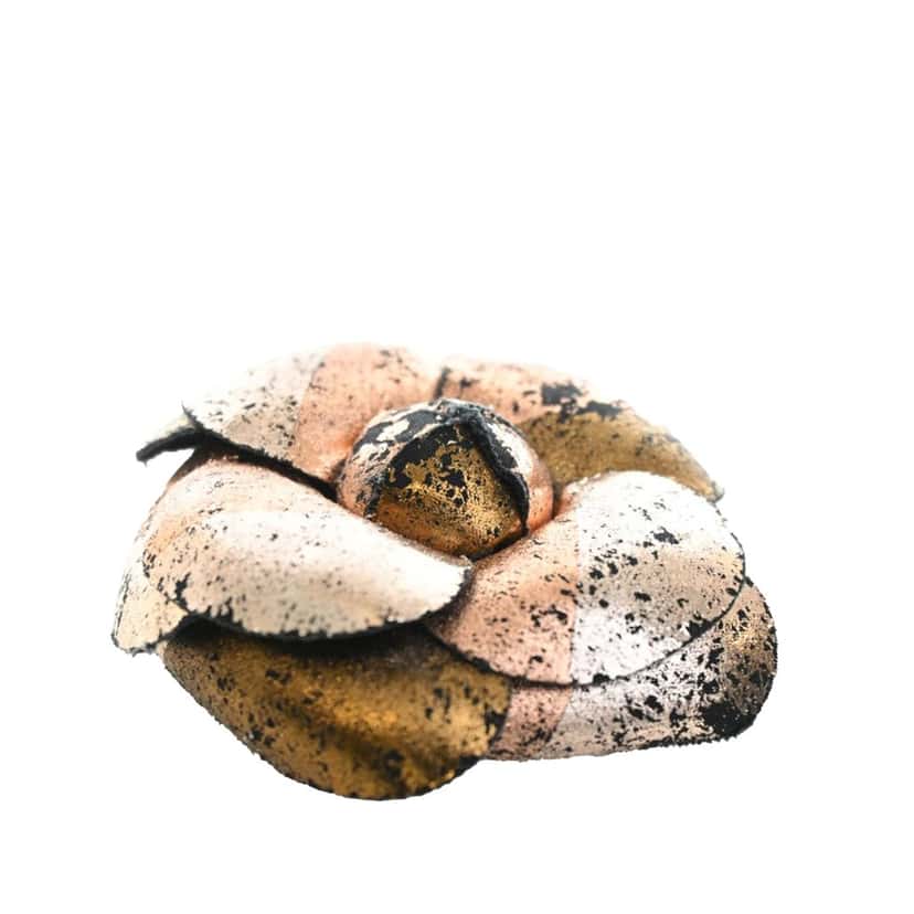 Chanel CC Metallic Canvas Camellia Brooch Pink Very good condition - Inside View