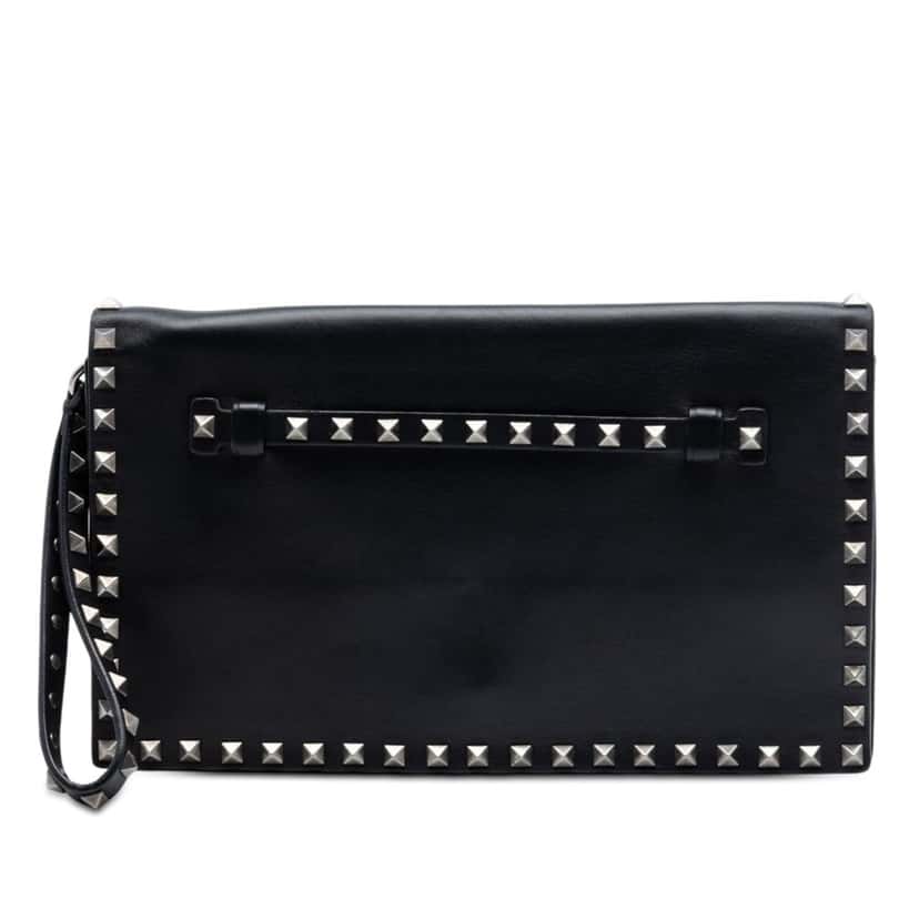Valentino Nappa Rockstud Wristlet Clutch Black Leather Very good condition - Front View