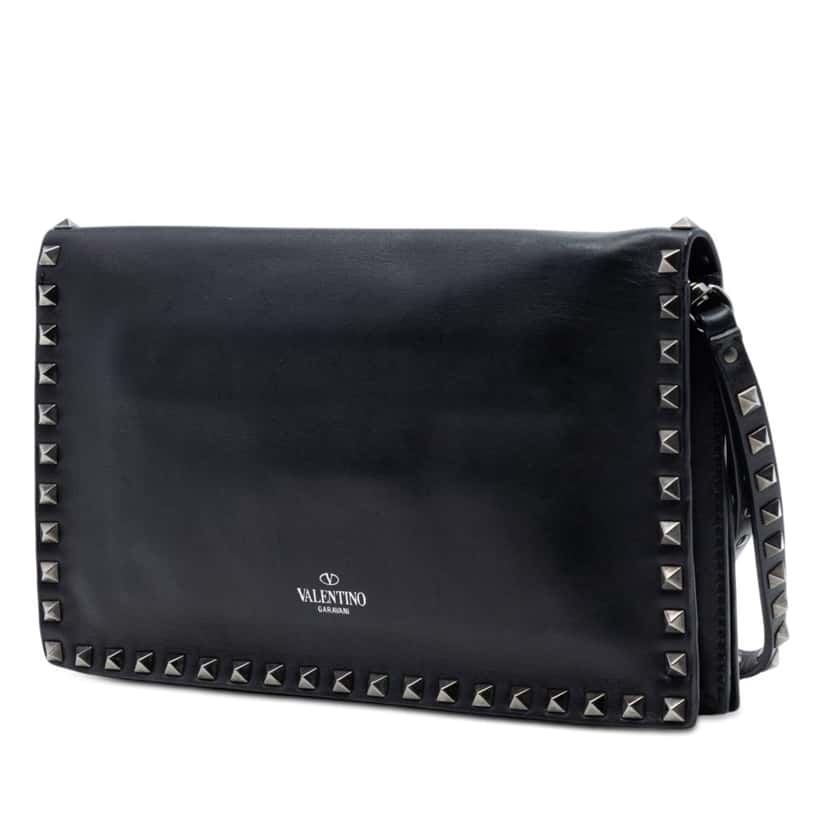 Valentino Nappa Rockstud Wristlet Clutch Black Leather Very good condition - Back View