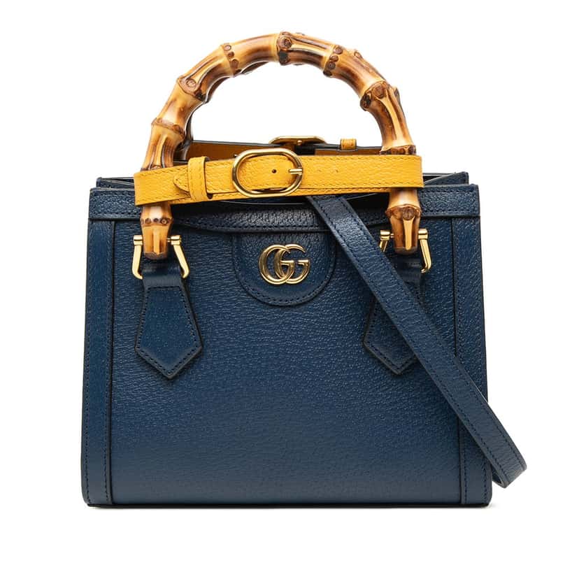 Gucci Small Calfskin Bamboo Diana Satchel Blue Leather Very good condition - Front View