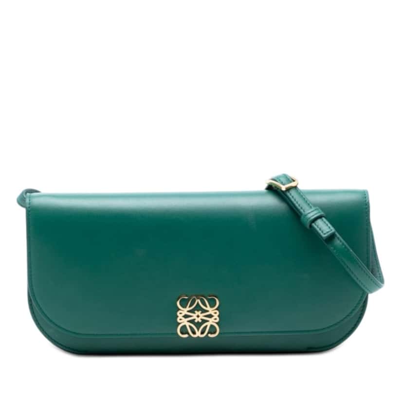 LOEWE Smooth Leather Goya Long Shoulder Bag Green Leather Very good condition - Front View