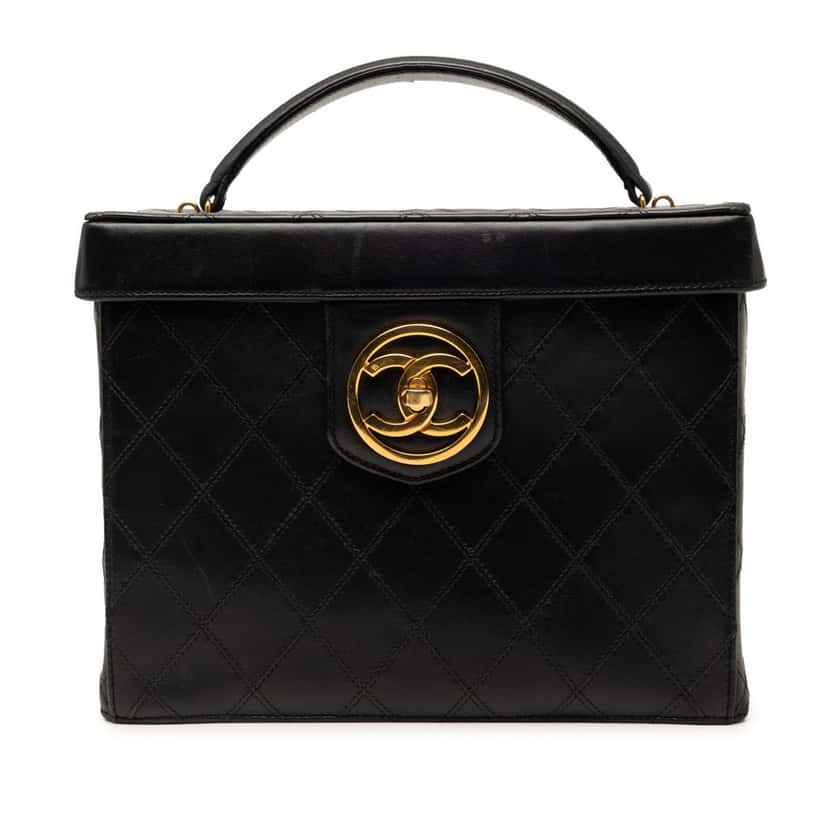 Chanel CC Stitched Calfskin Turnlock Vanity Case Black Leather Very good condition - Front View