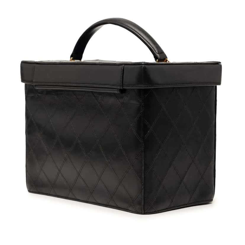 Chanel CC Stitched Calfskin Turnlock Vanity Case Black Leather Very good condition - Back View