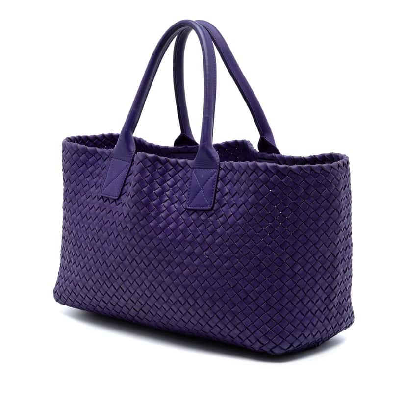 Bottega Veneta Medium Lambskin Intreccio Cabat Tote Purple Leather Very good condition - Back View