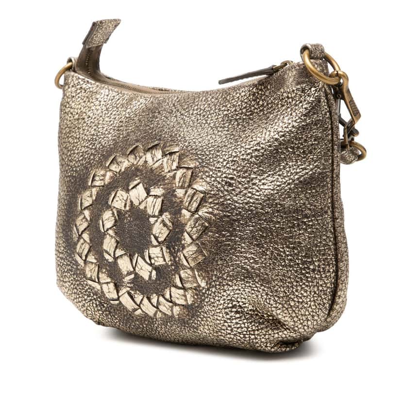 Bottega Veneta Metallic Intrecciato Trimmed Cervo Deerskin Illusion Shoulder Bag Gold Leather Very good condition - Back View