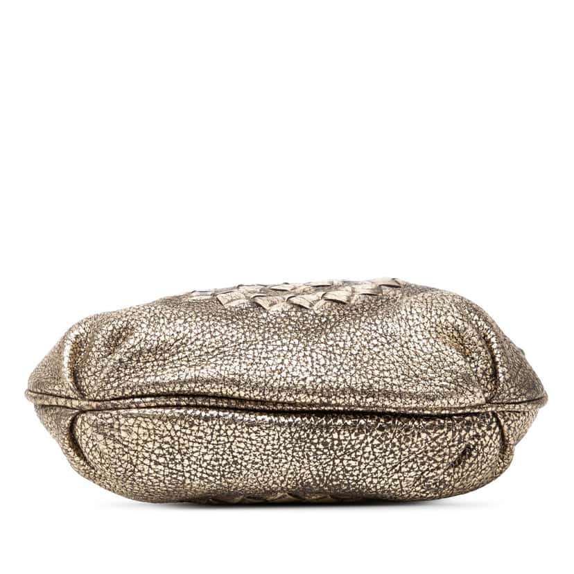 Bottega Veneta Metallic Intrecciato Trimmed Cervo Deerskin Illusion Shoulder Bag Gold Leather Very good condition - Inside View