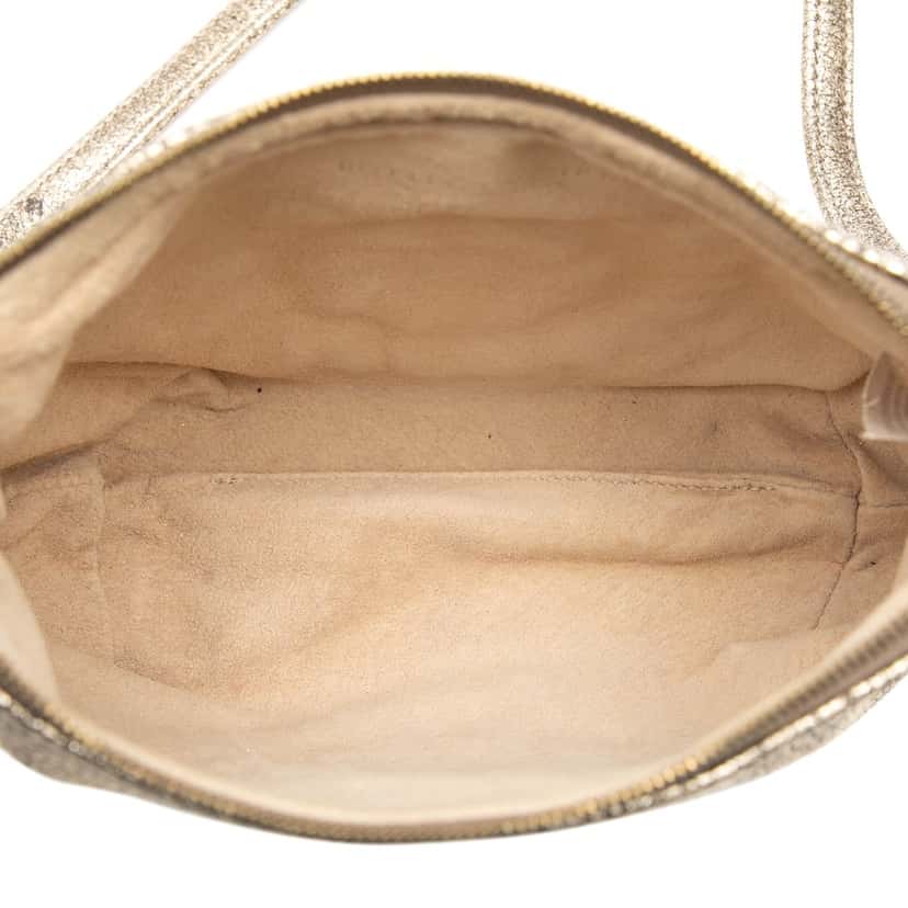 Bottega Veneta Metallic Intrecciato Trimmed Cervo Deerskin Illusion Shoulder Bag Gold Leather Very good condition - Model View