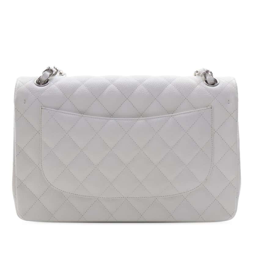 Chanel Jumbo Classic Caviar Double Flap White Leather Very good condition - Back View