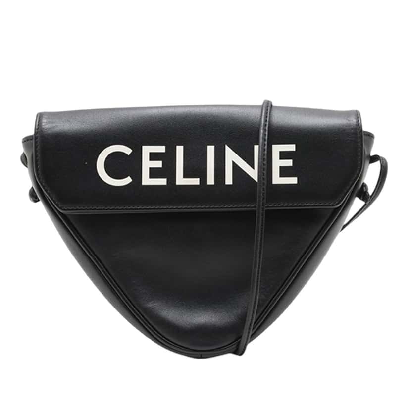 Celine Smooth Calfskin Logo Triangle Crossbody Black Leather Very good condition - Front View