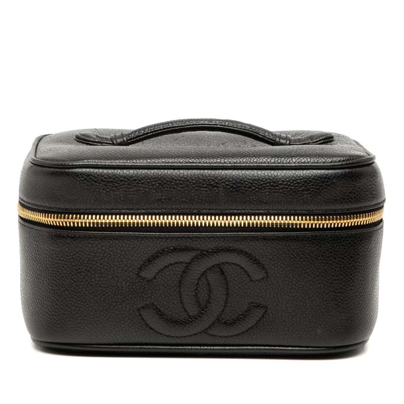 Chanel CC Caviar Vanity Case Black Leather Very good condition - Front View