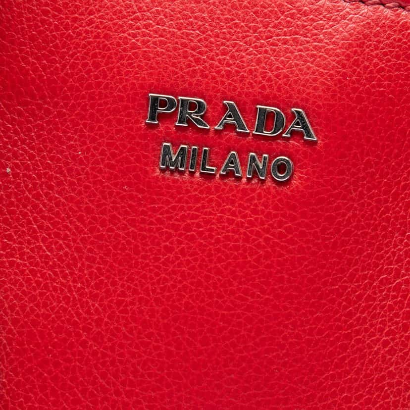 Prada Small Glace Calf Twin Pocket Satchel Red Leather Very good condition - Box View